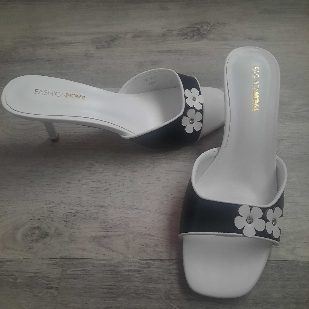 Fashion Nova Black and White Floral Heels